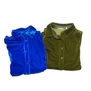 Soft Surroundings Velvet Button Down Shirts - Royal Blue and Olive Green MP